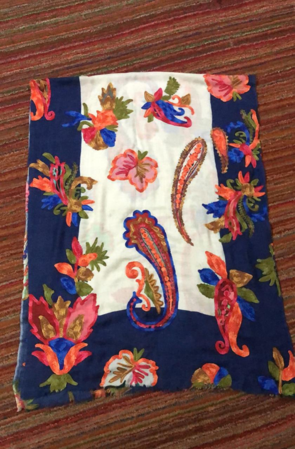 Bohemian Embroidered Scarf – Lightweight Abstract Bloom Wrap for Women