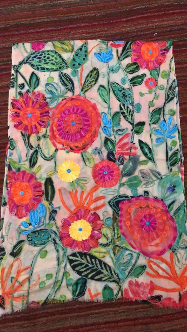 Bohemian Embroidered Scarf – Lightweight Floral Wrap for Women