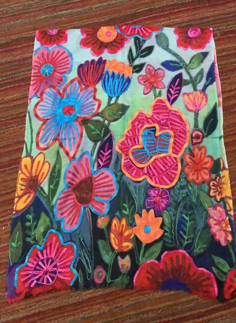 Bohemian Embroidered Scarf – Lightweight Wildflower Garden Wrap for Women