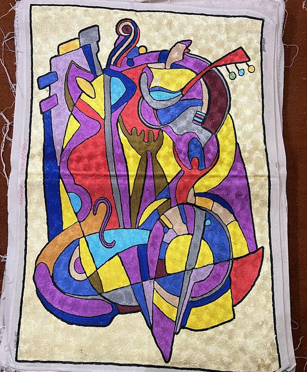 100% Wool Embroidered Wall hanging – Embroidered Instrumental Tapestry