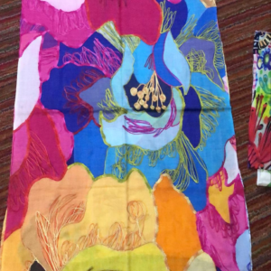 Bohemian Embroidered Scarf – Lightweight Abstract Multicolor Wrap for Women