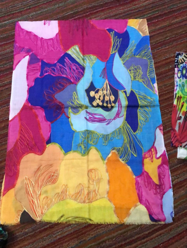 Bohemian Embroidered Scarf – Lightweight Abstract Multicolor Wrap for Women