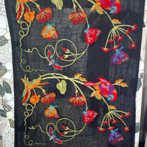 Bohemian Embroidered Scarf – Lightweight Bird and Bloom Wrap for Women
