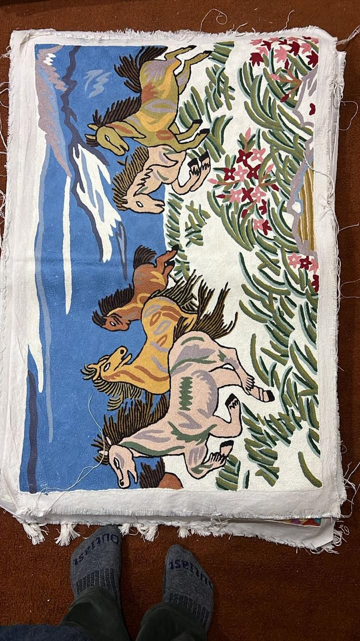 100% Wool Embroidered Wall hanging – Embroidered Horse Tapestry