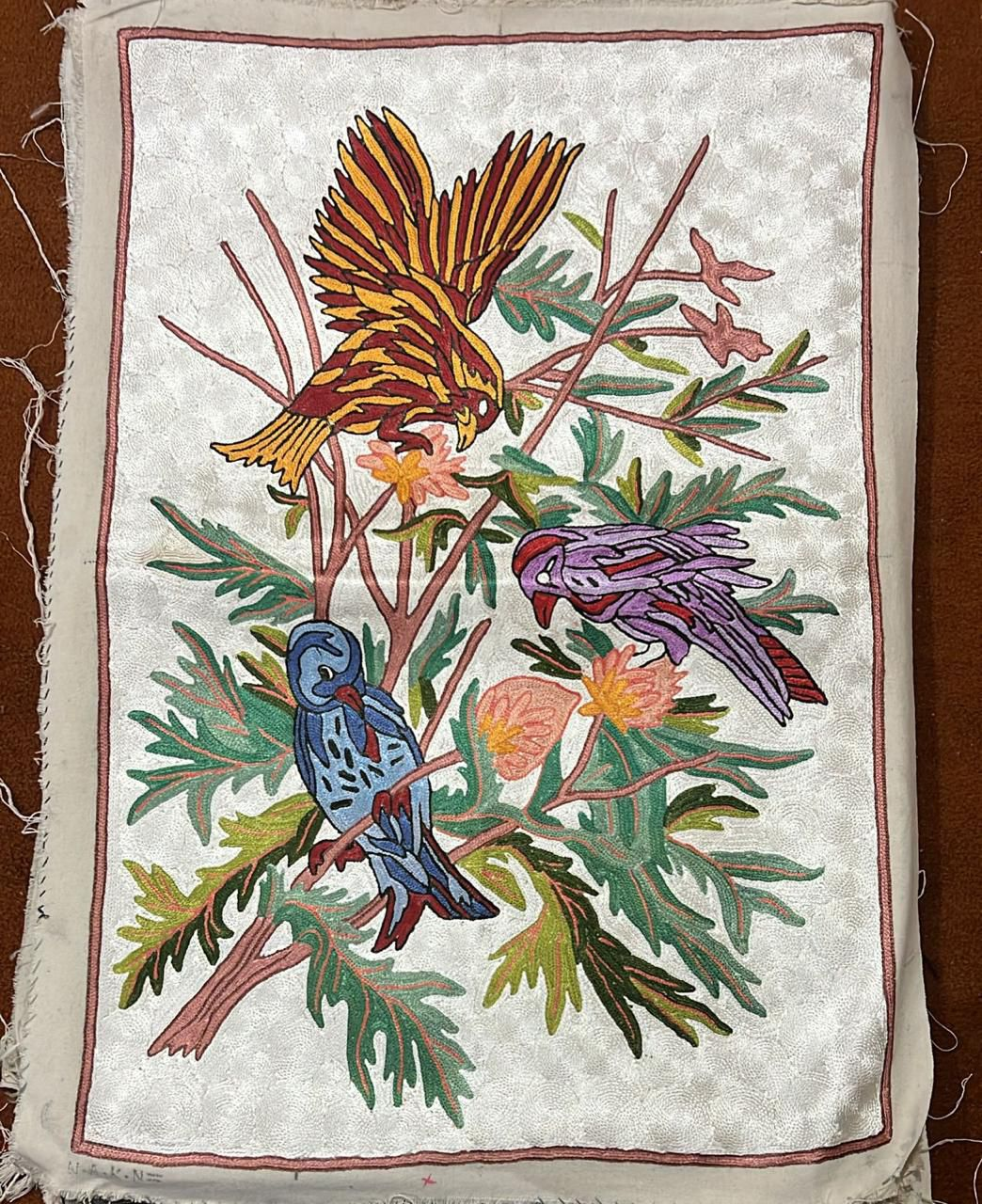 100% Wool Embroidered Wall hanging – Songbird Tapestry