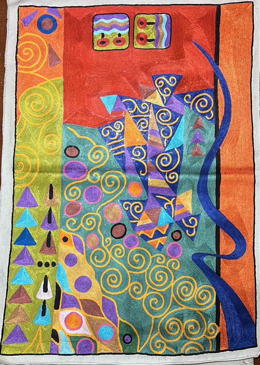 100% Wool Embroidered Wall hanging – Abstract Festive Tapestry
