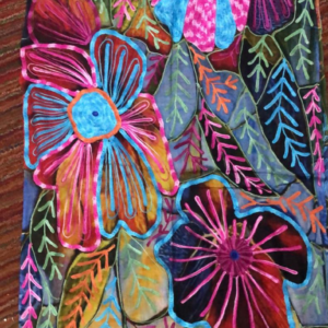 Bohemian Embroidered Scarf – Lightweight Abstract Leaf and Blossom Wrap for Women