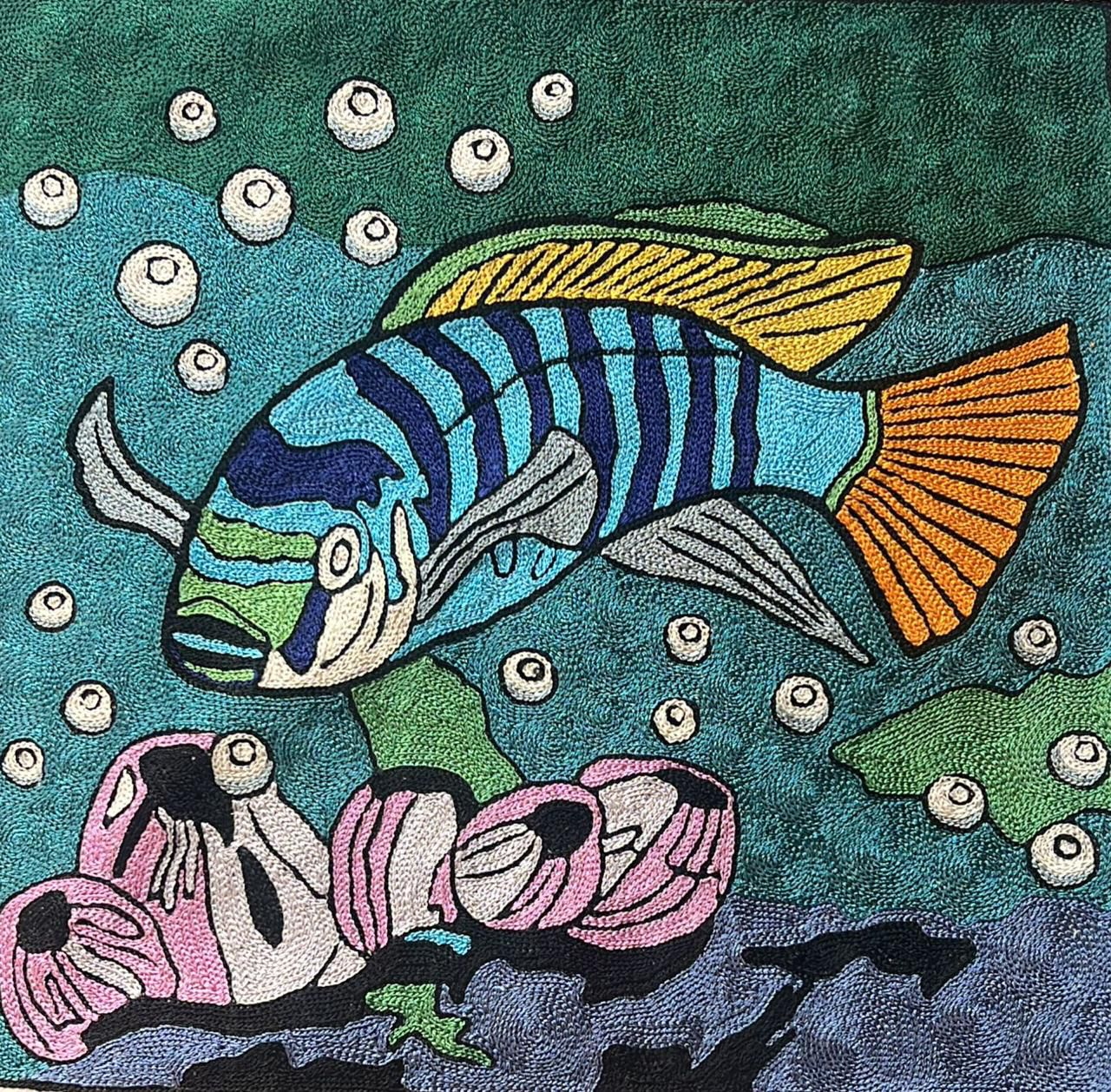 Embroidered Pillow Cover – Abstract Aquatic Home Décor