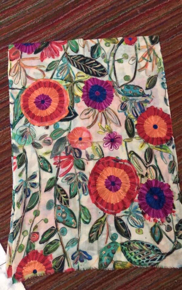 Bohemian Embroidered Scarf – Lightweight Bloom Wrap for Women