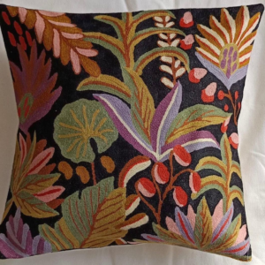 Embroidered Pillow Cover – Vibrant Foliage and Bloom Bohemian Home Décor