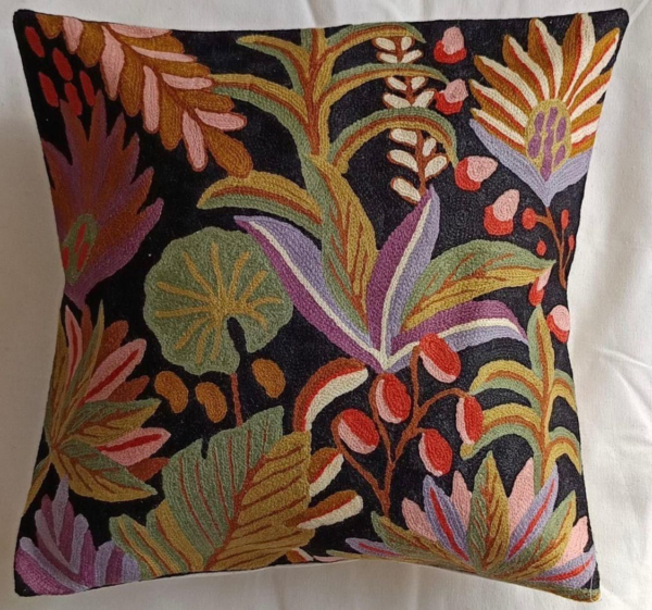 Embroidered Pillow Cover – Vibrant Foliage and Bloom Bohemian Home Décor