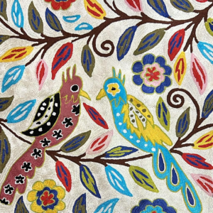 Embroidered Pillow Cover – Abstract Tree Scene With Birds Home Décor