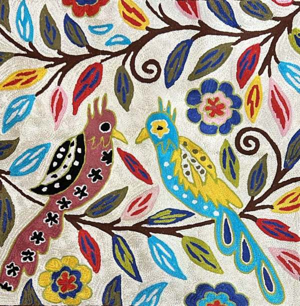 Embroidered Pillow Cover – Abstract Tree Scene With Birds Home Décor
